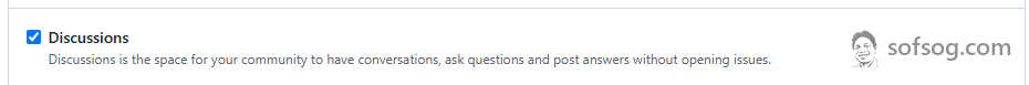 Hình bật Discussions cho repo trên GitHub sofsog.com