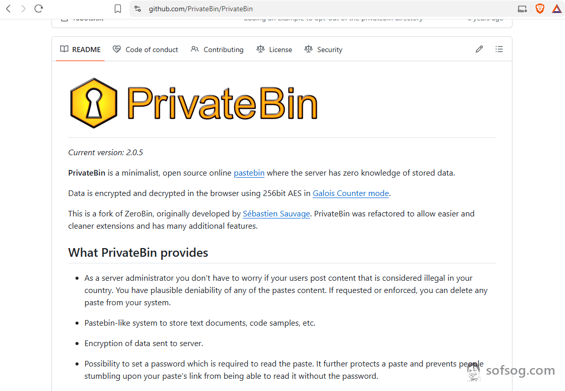 Hình trang README của dự án PrivateBin trên GitHub sofsog.com