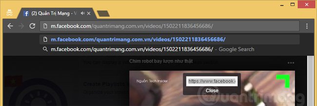 Dán URL video lên trình duyệt, thay "https://www" bằng "m"
